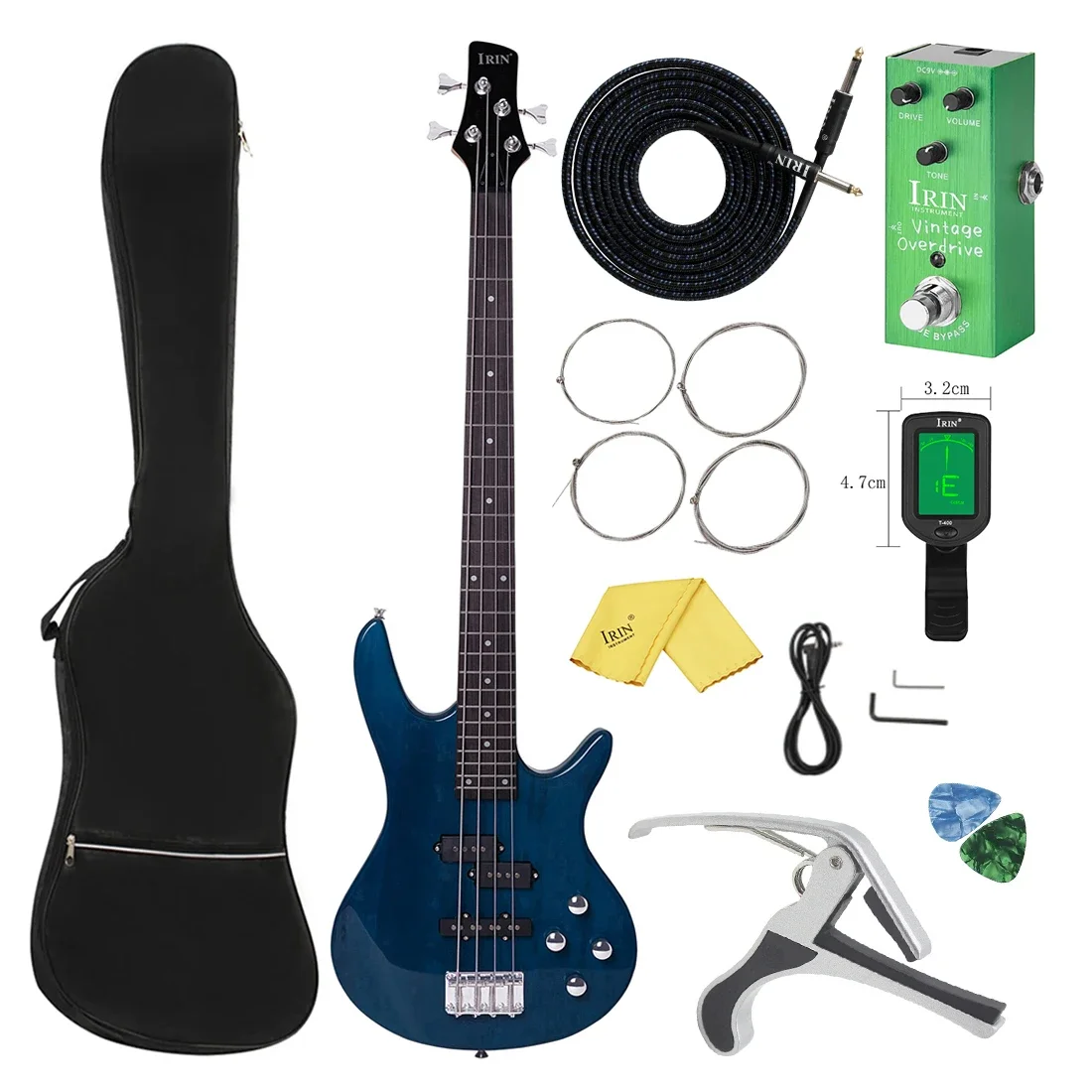 

IRIN Electric Bass Guitar Dark Blue Basswood Body Maple Neck Guitar 4 Strings Guitarra with Bag Tuner Effect Pedal Capo Pick