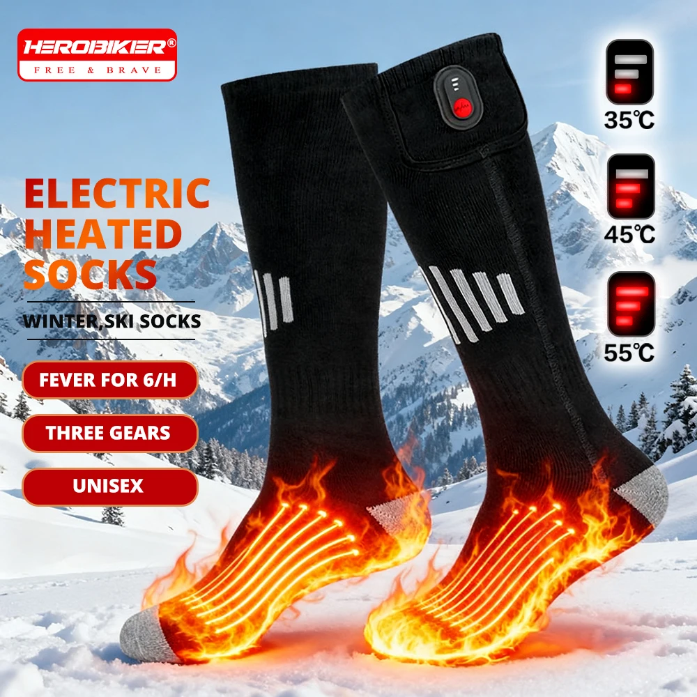 

Зимние носки с подогревом и аккумулятором емкостью 5000 мАч, перезаряжаемые, против холода, теплая грелка для ног, уличный кемпинг, лыжный спорт