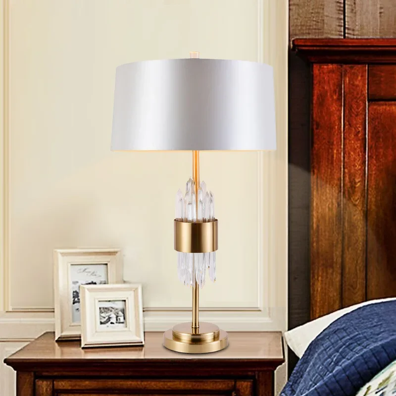 Simple modern crystal table lamp designer living room fabric Nordic bedroom table lamp