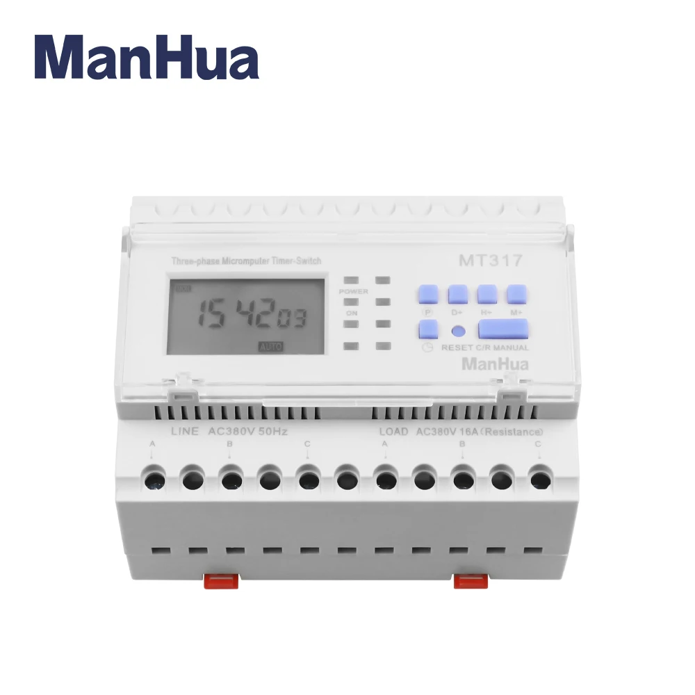 

ManHua MT317 16A 380VAC Din Rail Three Phase Three Wire Time Control Switch Digital Timer Switch