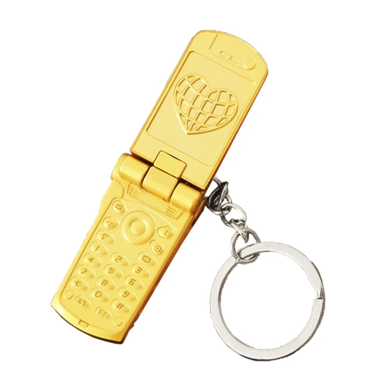 E0BF Mini Flip Phone Keychain Folding Cell Phone Shaped Charm Practical Key Holder