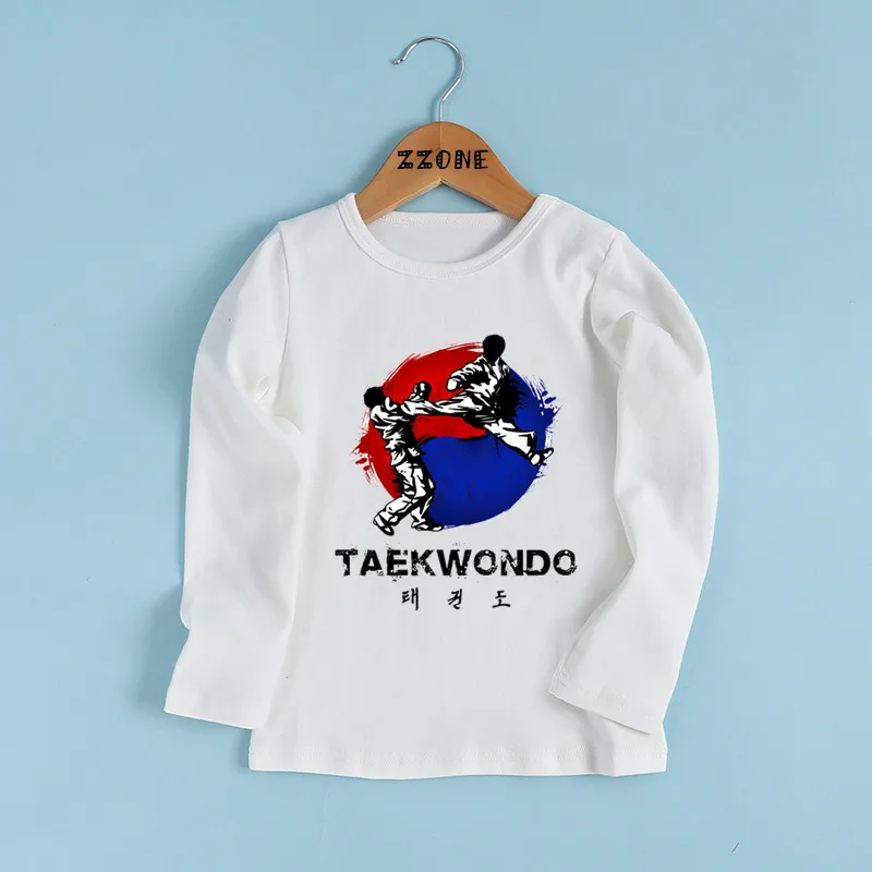 Korea Taekwondo Print Fashion Kids T shirt Casual Children Clothes Spring Autumn Baby Boys Girls Long Sleeve T-shirt,LKP631