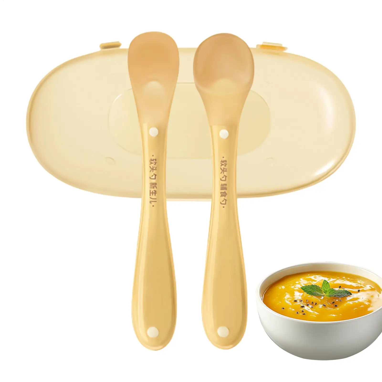 

Feeding Spoons 2-Pieces Ergonomic Small Food-Grade Scoop with Storage Case Silicone Serving Spoon for Food Weaning Eating