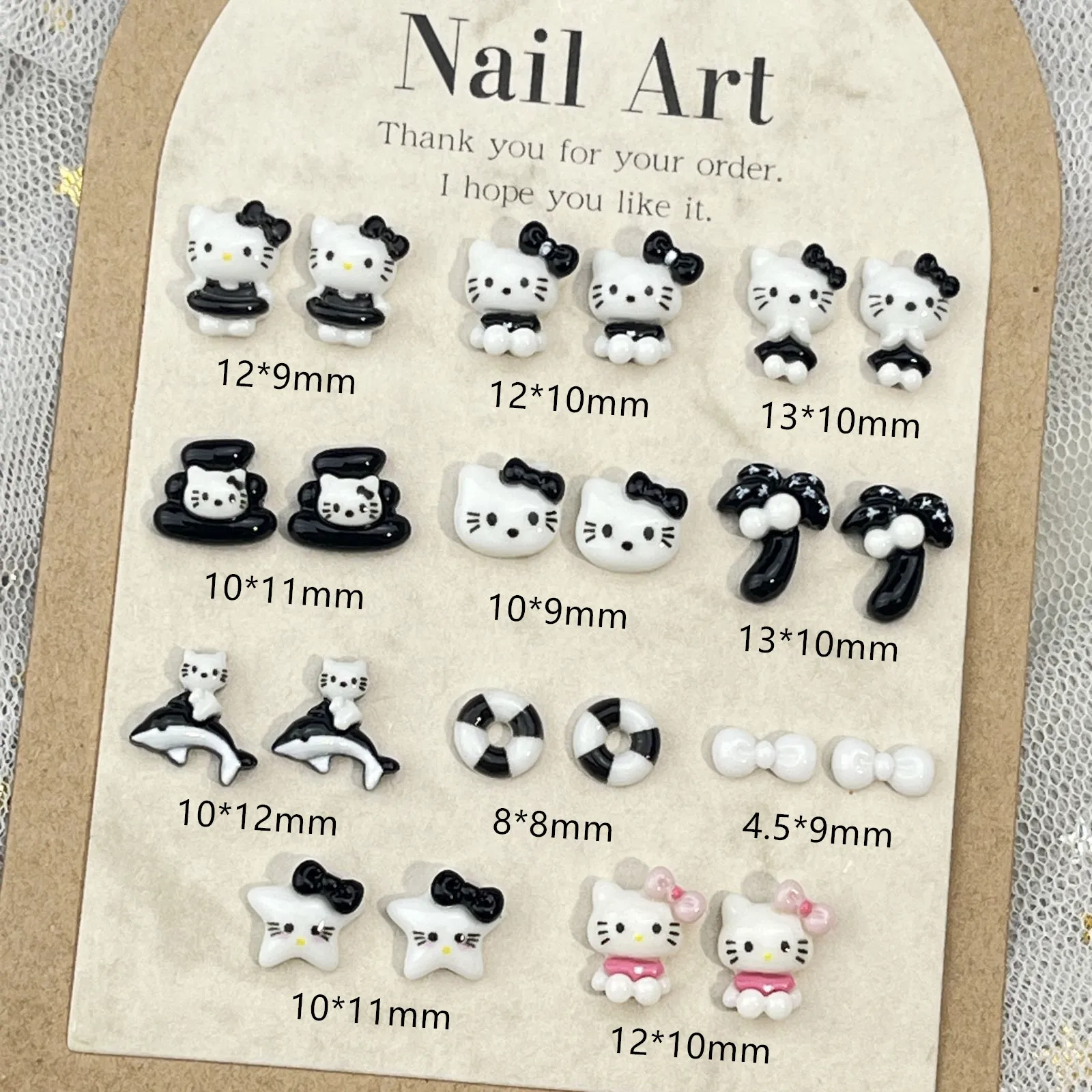 Sanrio Black Skin Swimming Ring Hello Kitty Anime Cartoon Nail Art Decorations Acrylic Charms Colorful DIY Manicure Tools Parts