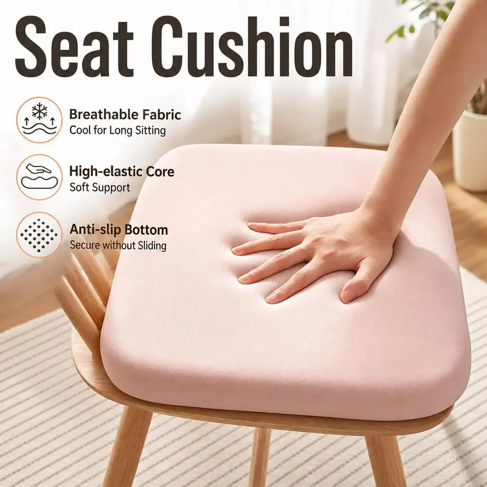 Ice Silk Fabric Sponge Seat Cushion Square Non-Slip Bottom Cooling Breathable Pressure Relief Hip Support Portable Chair Pad