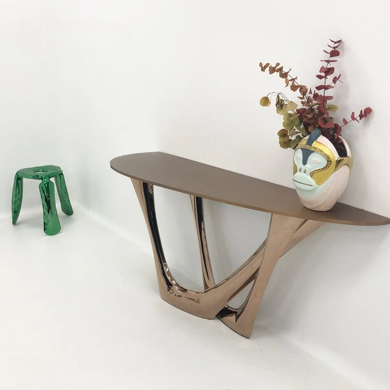 

Italian light luxury individuality simple metal stainless steel marble entrance design villa