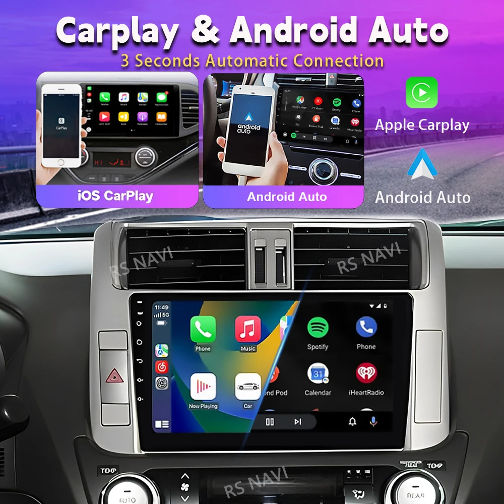 Android 16 Carplay Auto Car Radio Multimedia Player For Toyota Land Cruiser Prado 150 2009-2013 Autoradio Stereo 2din Head Unit view 4
