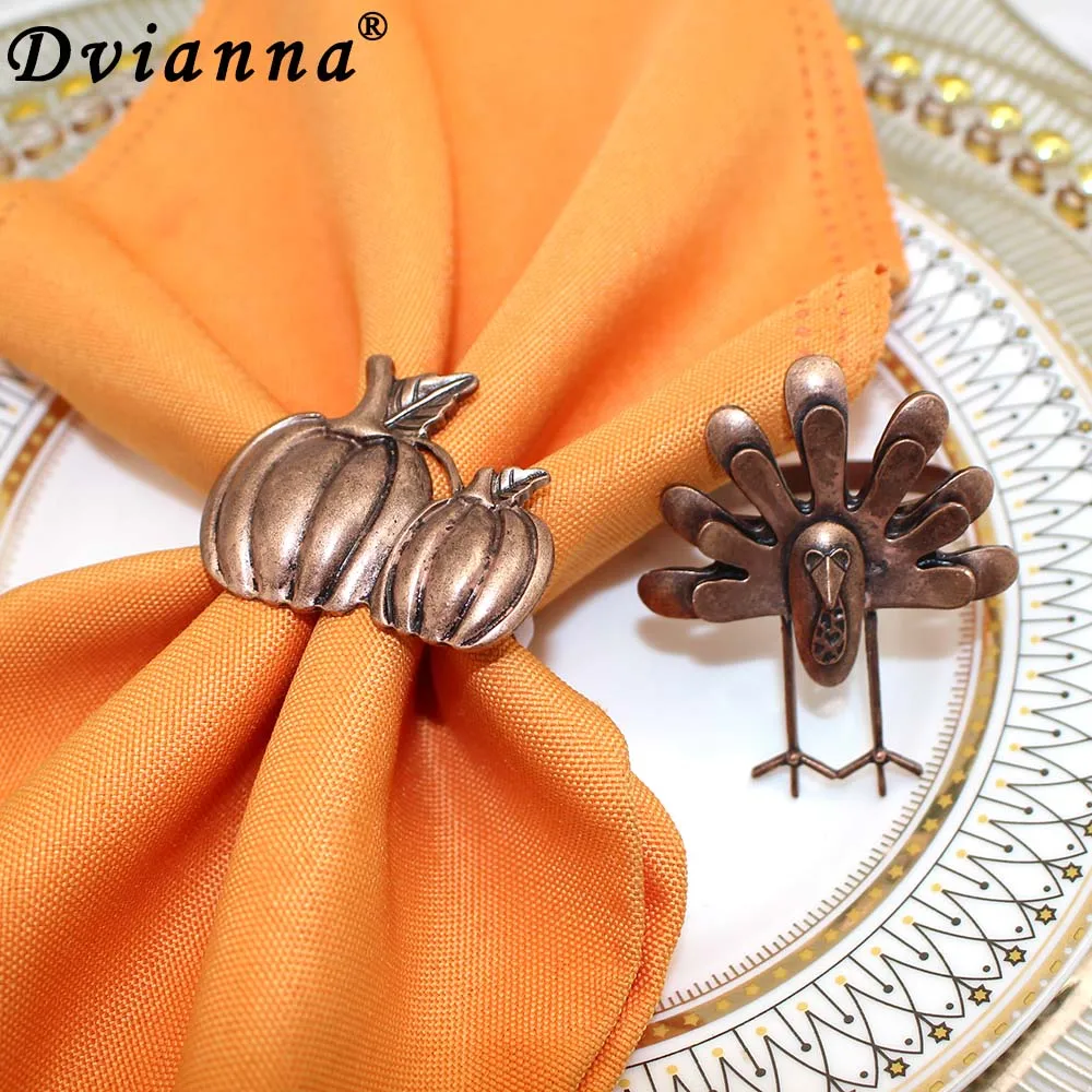 8Pcs Thanksgiving Turkey Napkin Rings Vintage Bronze Metal Fall Napkin Holder for Autumn Thanksgiving Dinner Table Setting Decor