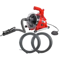 220V Autofeed Electric Sewer Pipe Dredging Machine Toilet Kitchen 19-38MM Pipe Cleaning Machine +2 Replacement Steel Cable