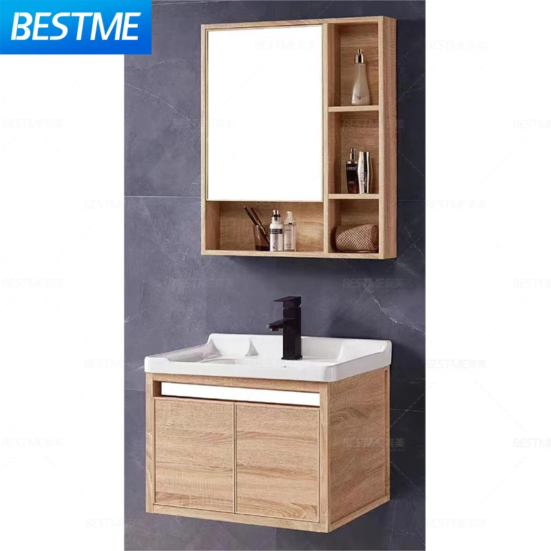 Modern Waterproof PVC Bathroom Vanity Cabinet Wall Mounted Ceramic Wash Basin Bathroom Vanities with Sink 24 Inch and 48 Inch
