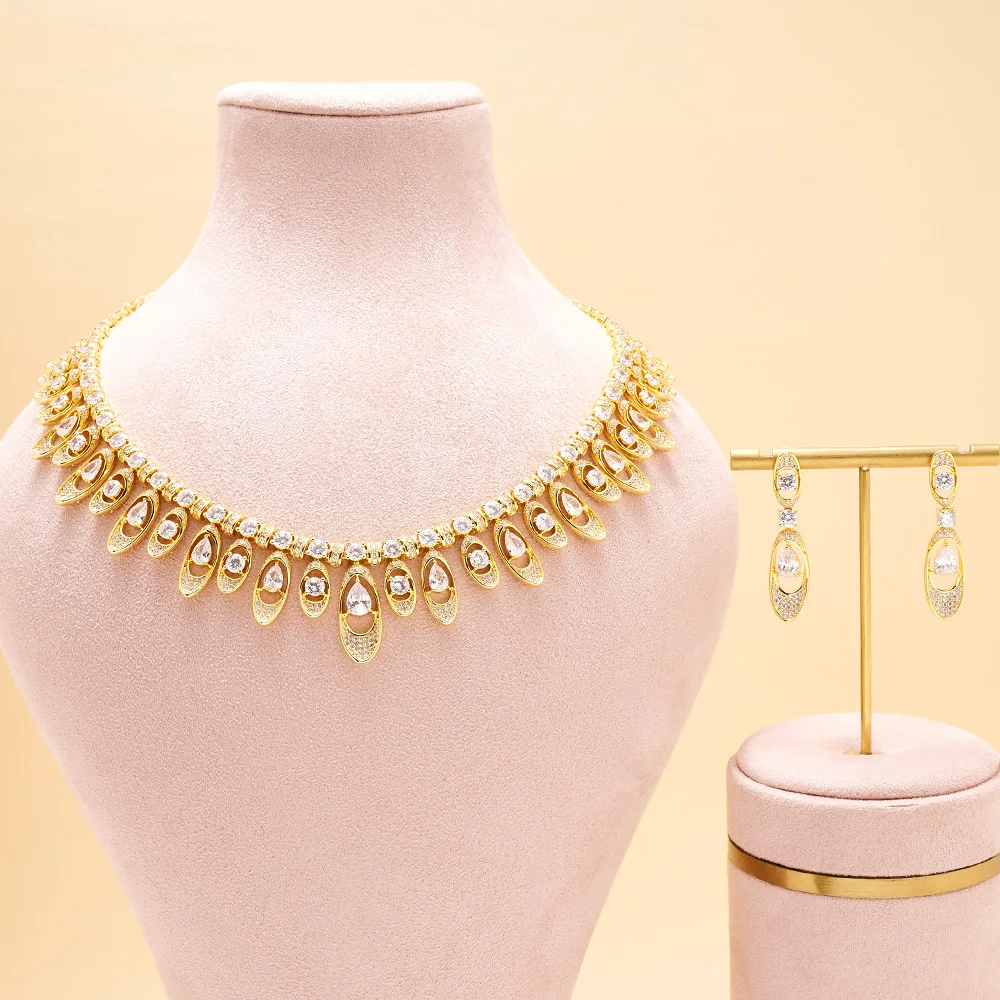 IN JEWELRY Jewelry Set for Women Necklace and Earrings Boat Shape Cubic Zirconia Dubai Bridal Party Gift Wedding Accessories