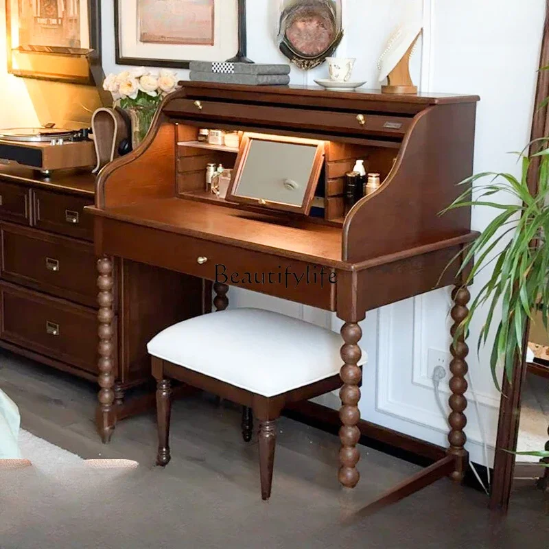 

Французский ретро туалетный столик из цельного дерева, встроенный туалетный столик для спальни, премиум-американский стиль