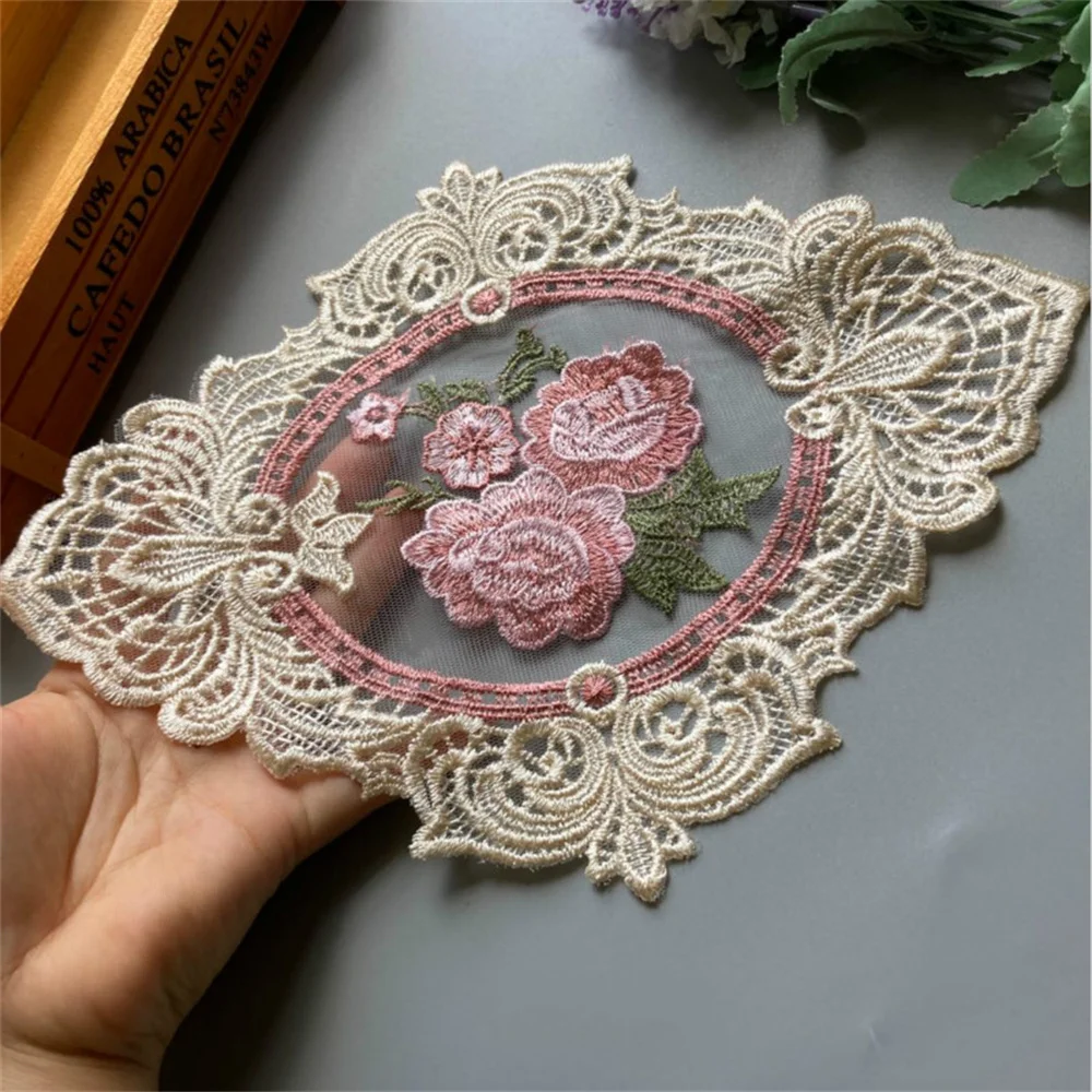 20*26.5 cm Rose Lace Flower Applique Ribbon Trim for Sofa Curtain Towel Bed Cover Trimmings Home Textiles DIY Polyester