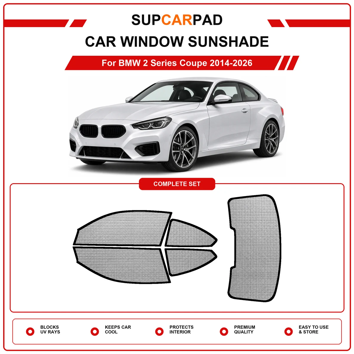 For BMW 2 Series Coupe 2014-2026 Pre‑Cut Auto Window Sunshade Anti‑UV Car Sun Visor Protector