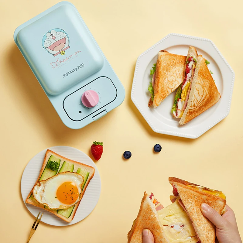 Cartoon Sandwich Maschine nach Hause Frühstück Waffeleisen Brot maschine Linie Jiuyang Thema gelb blau Timing Spiegeleier