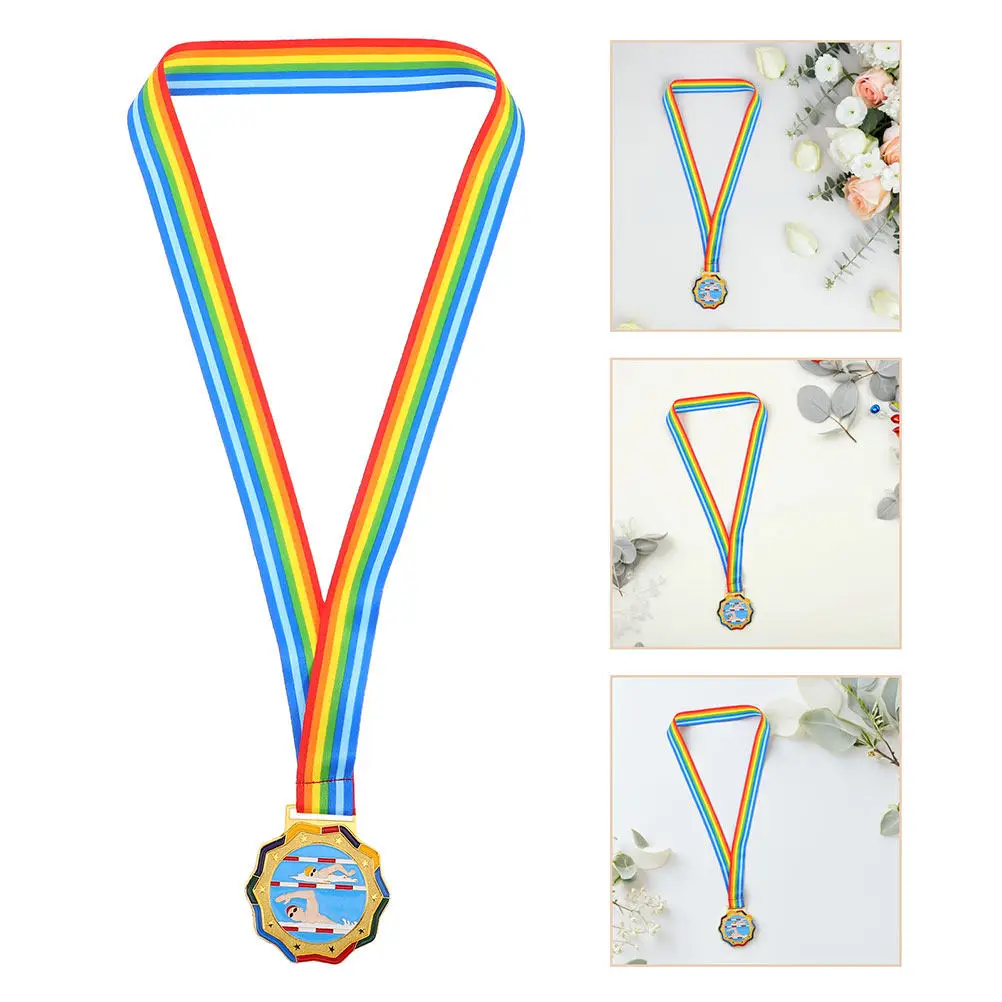 

2Pcs Kids Swimming Medal Metal Award Medal Neck Ribbon Racing Competition Tournament Prizes Medals for Children