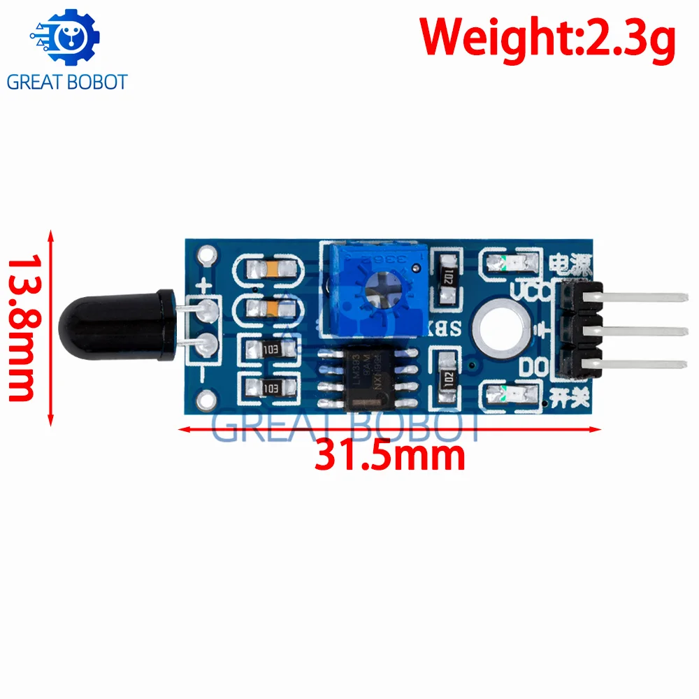 ‌IR Flame Detector Module (3-Wire) - 760-1100nm Spectral Range with Analog/Digital Output  False Alarm Filter