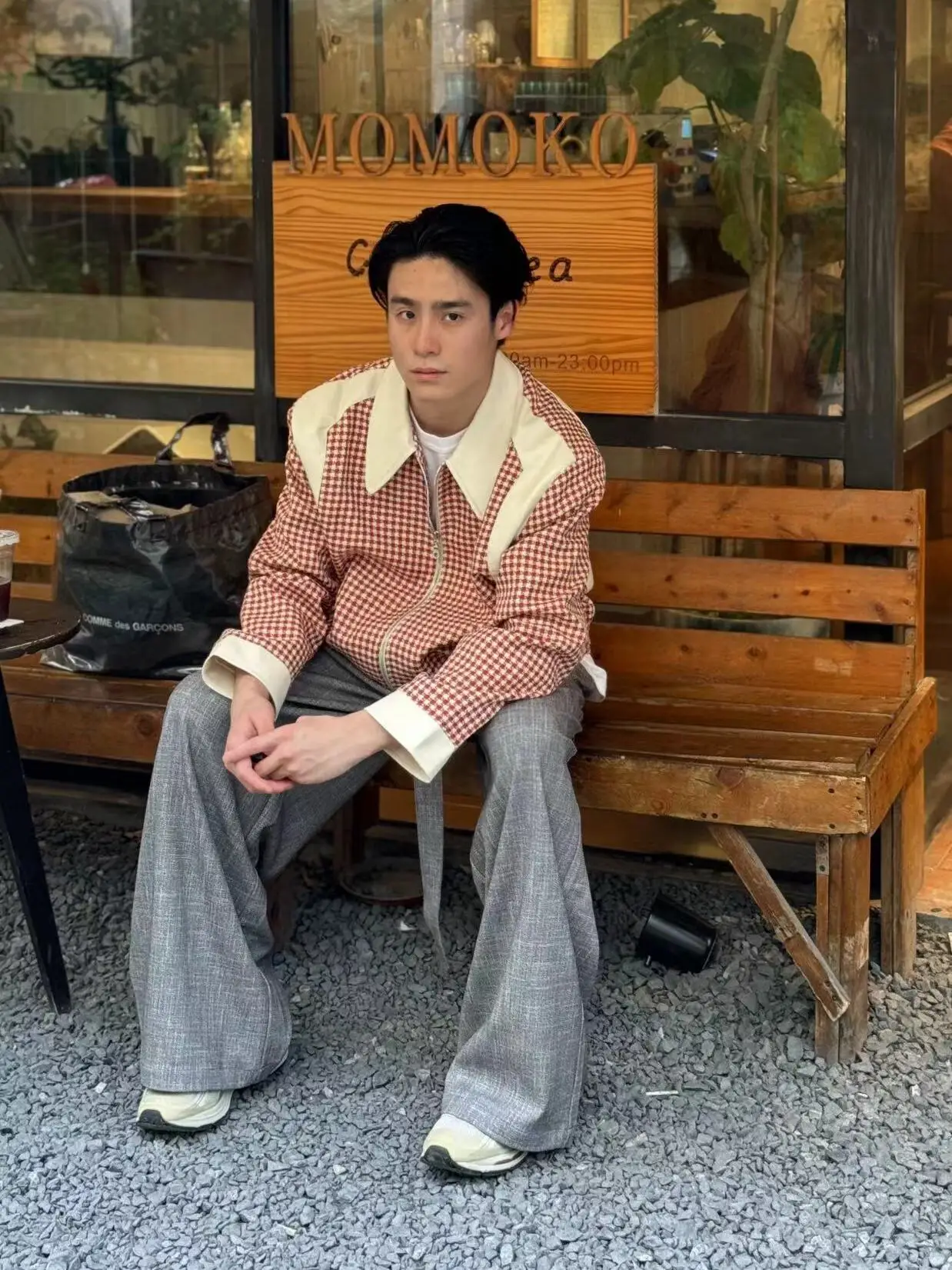 

Мужская одежда Yoki Satisfaction 24SS Houtooth Jaet: молодежная, свободного кроя, с длинным воротником, для весны, осени и зимы, с узором.