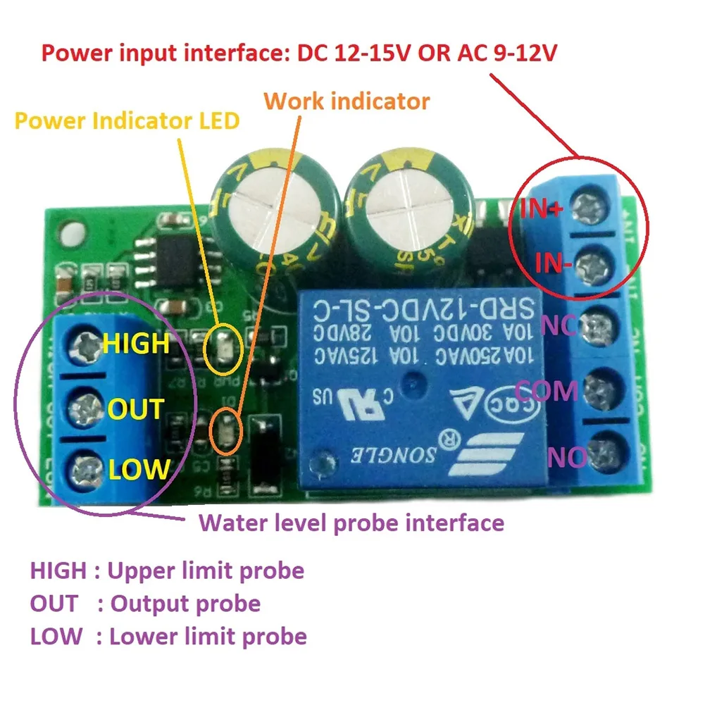 12V Water Level Automatic Control Liquid Level Sensor Switch Control Relay Board DC-12V AC-9V Level Controller Sensor Module