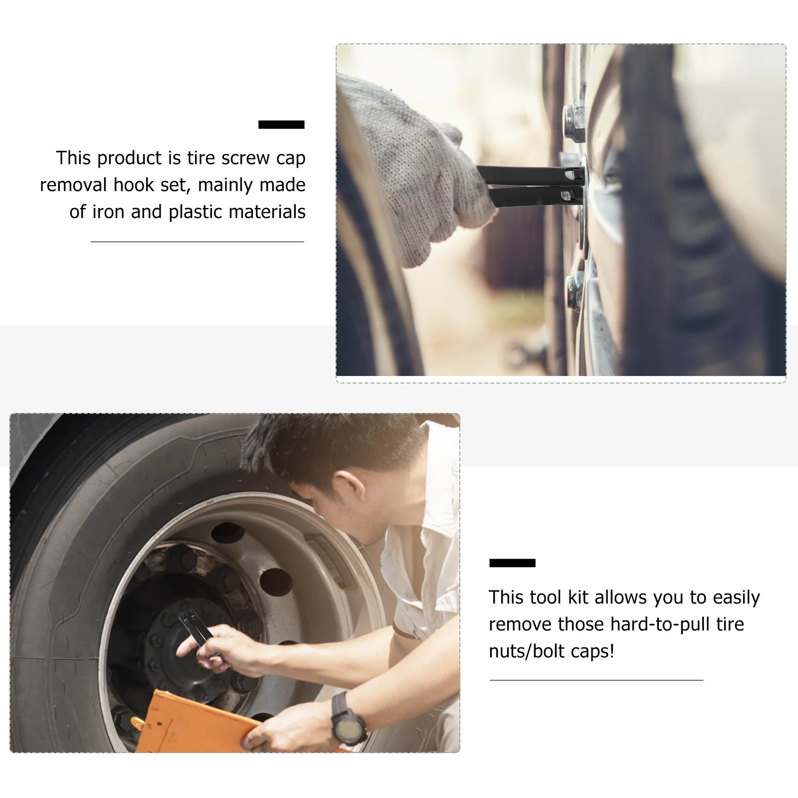 

2Sets Wheel Hub Screw Cover Remover Hooks Sturdy Tire Bolt Caps Removal Tool Convenient Car Wheel Lug Removal Kit