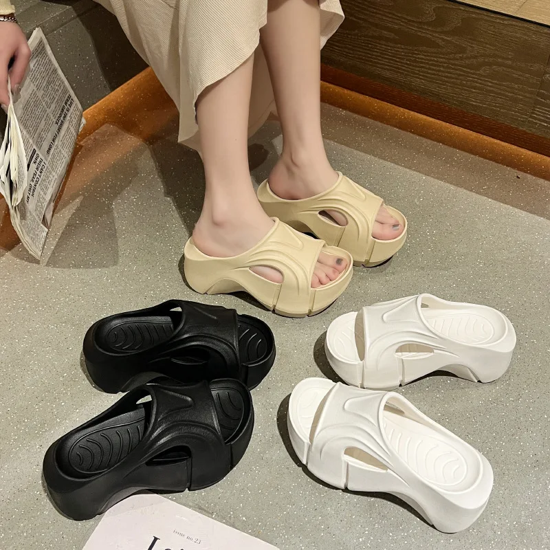 

Thick Heel Slippers Women's EVA Soft Bottom Trendy Outdoor High Heel Shoes Slip-On Sandals Comfortable Foot Feeling