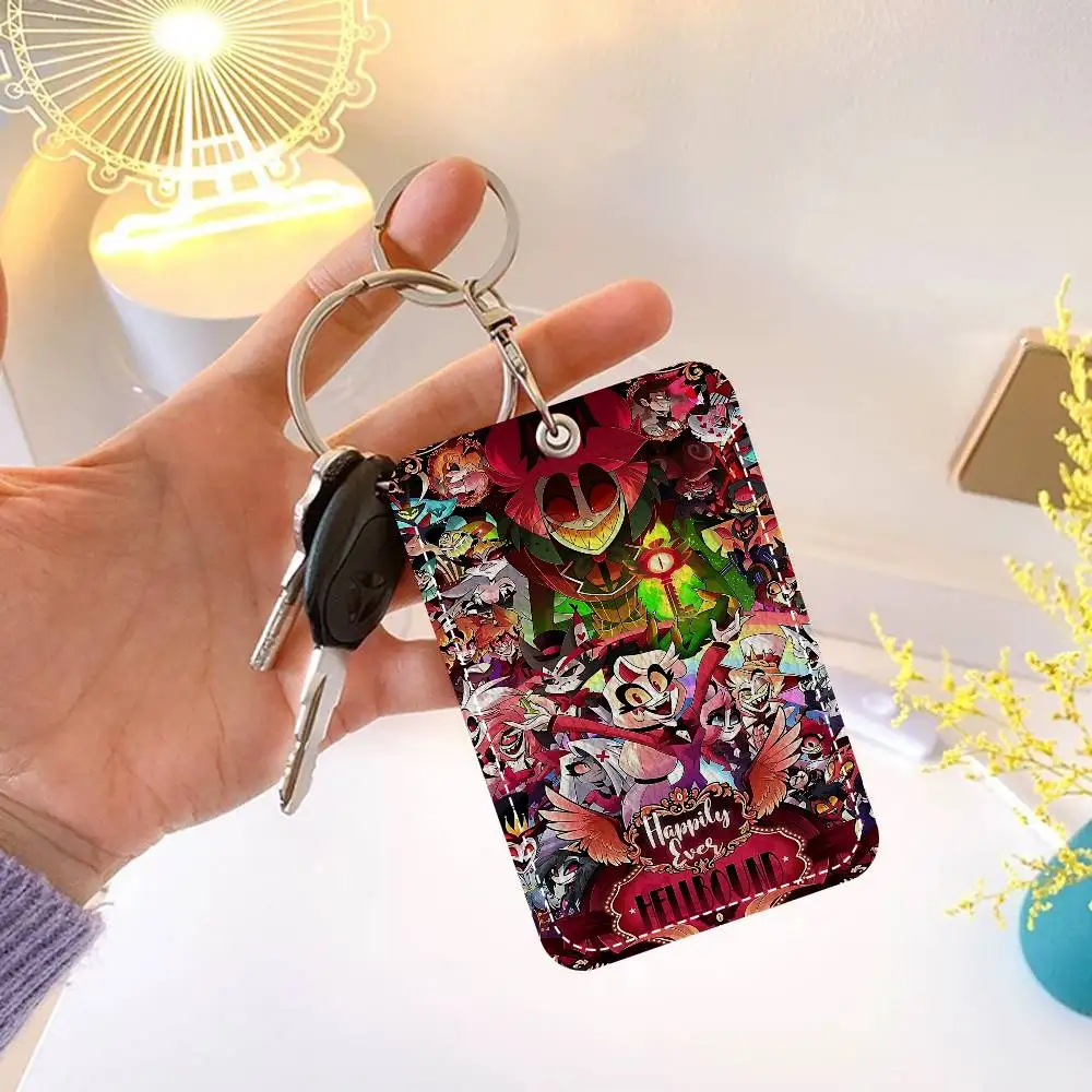 الكرتون H-Hazbin H-Hotels مستطيل حافظة بطاقات الهوية المفاتيح الوصول حافظة للبطاقات مفتاح العلامة حلقة حامل بطاقة جلدية حلقة رئيسية الوصول #6