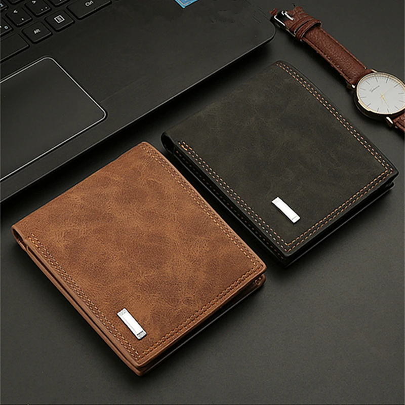 Men's PU Short Folding Wallet Retro Soft Leather Multi-card Slot Wallet with Zipper Large Capacity Banknotes Bag for Business