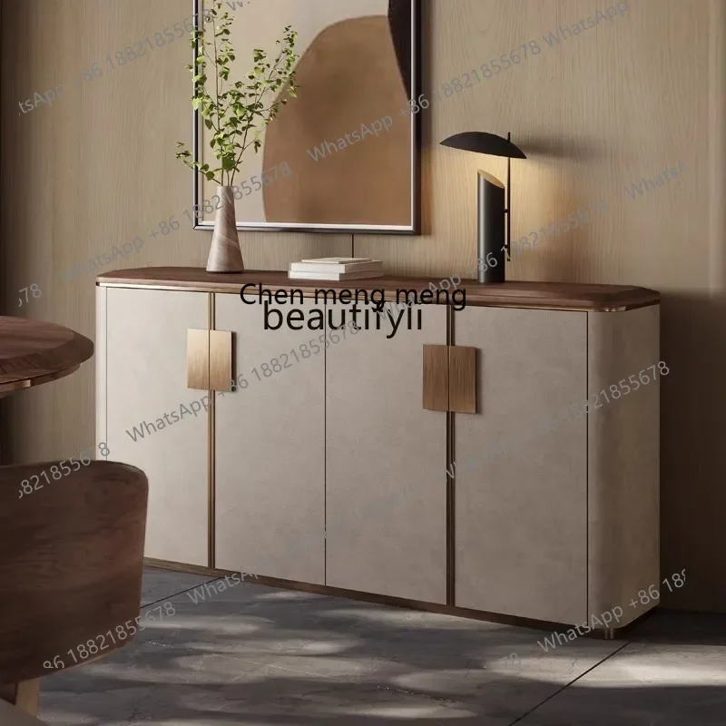 

E153 Light Luxury High-End Modern Minimalist Living Room Wall-Mounted Storage Cabinet Saddle Leather Walnut Entrance Cabinet