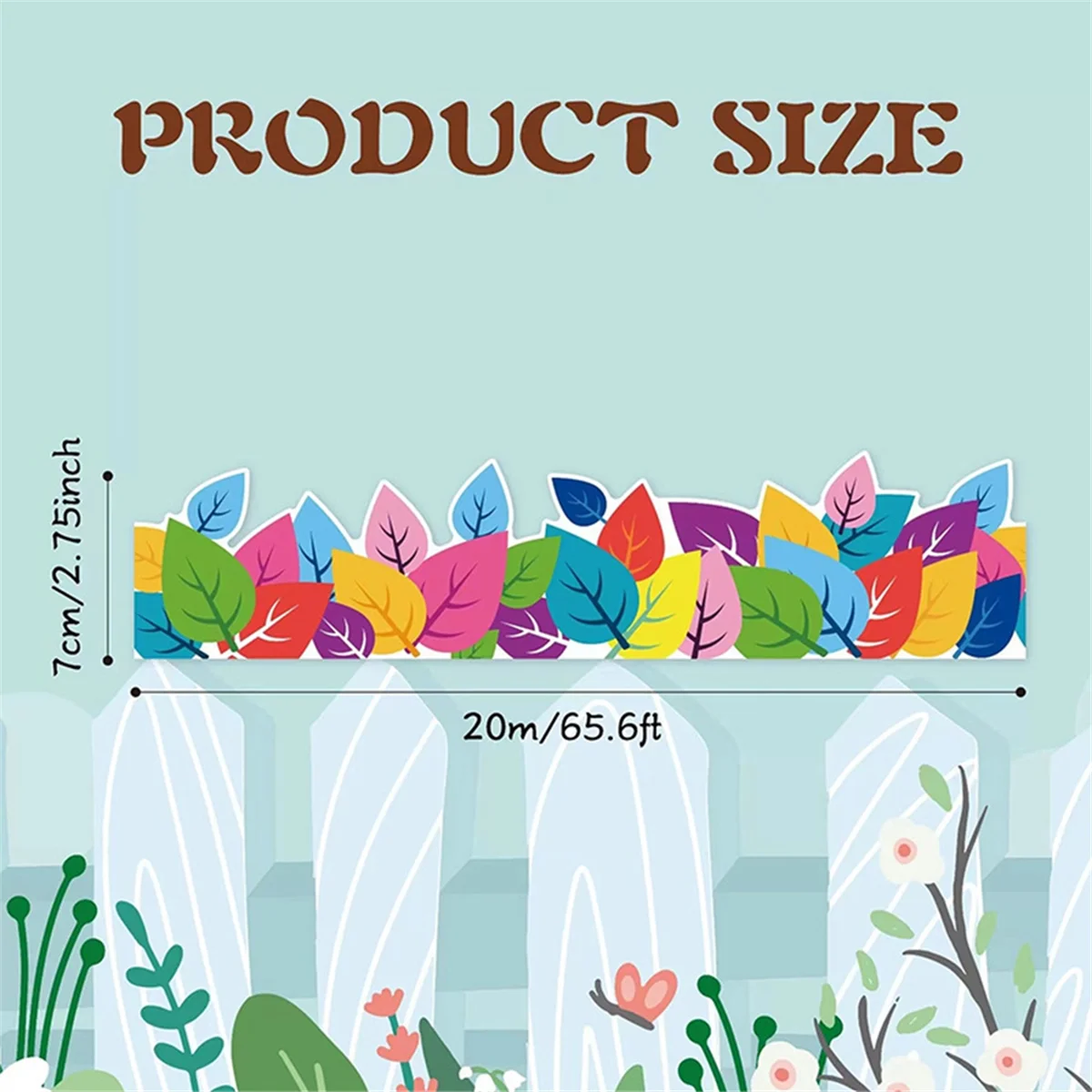 

TCE 65,6 футов с разноцветными листьями, отделка рамки доски объявлений, водонепроницаемая и клейкая для классной доски, стены, декора вечеринки