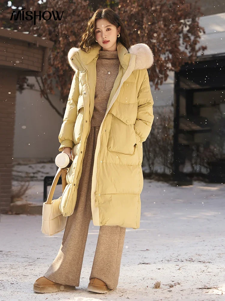 MISHOW, chaqueta larga con capucha para mujer, abrigo de plumón de pato blanco 90, chaquetas acolchadas gruesas coreanas para mujer, prendas de