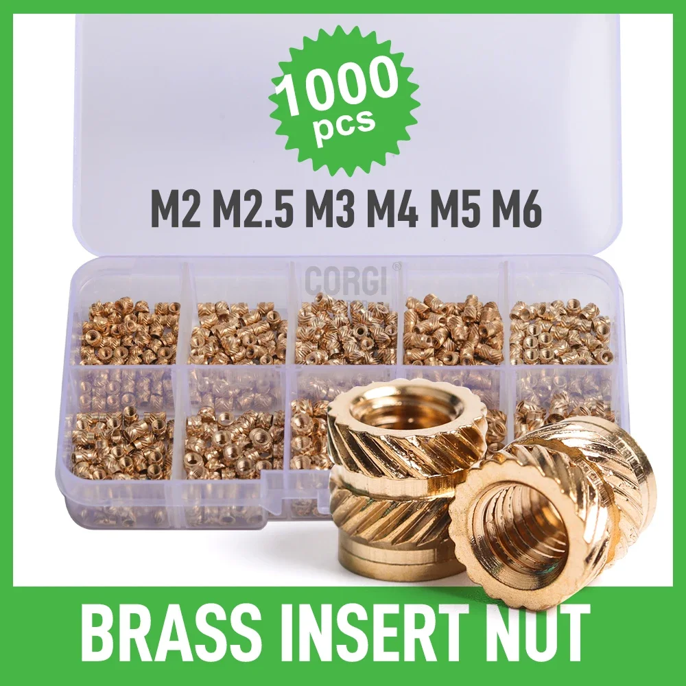 Brass Insert Nut Set Hot Melt Knurled Thread Heat Injection Molding Embedment Copper Nut M2 M2.5 M3 M4 M5 M6 for Attach 3D Print