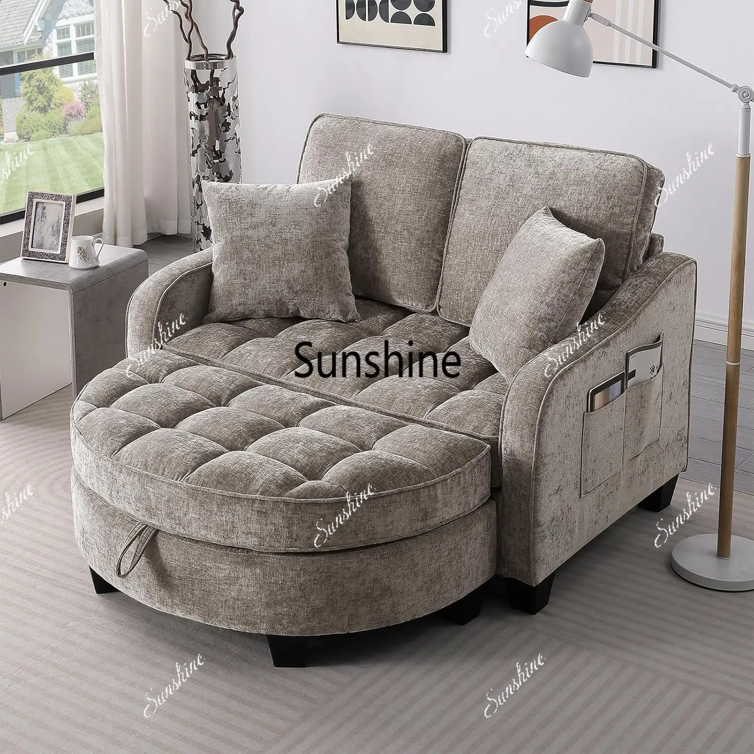 

Oversized Curved Chaise Lounge Chair Indoor with Ottoman, 54.8" Cloud Reading Chair Soft Chenille Circle, Customized