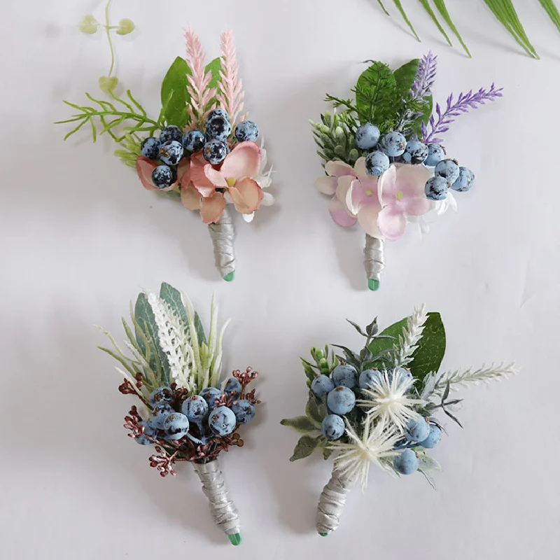 Boutonniere y ramillete de muñeca para Celebración de negocios, busto, suministros de boda, estudio fotográfico, simulación de bayas de arándanos, 276