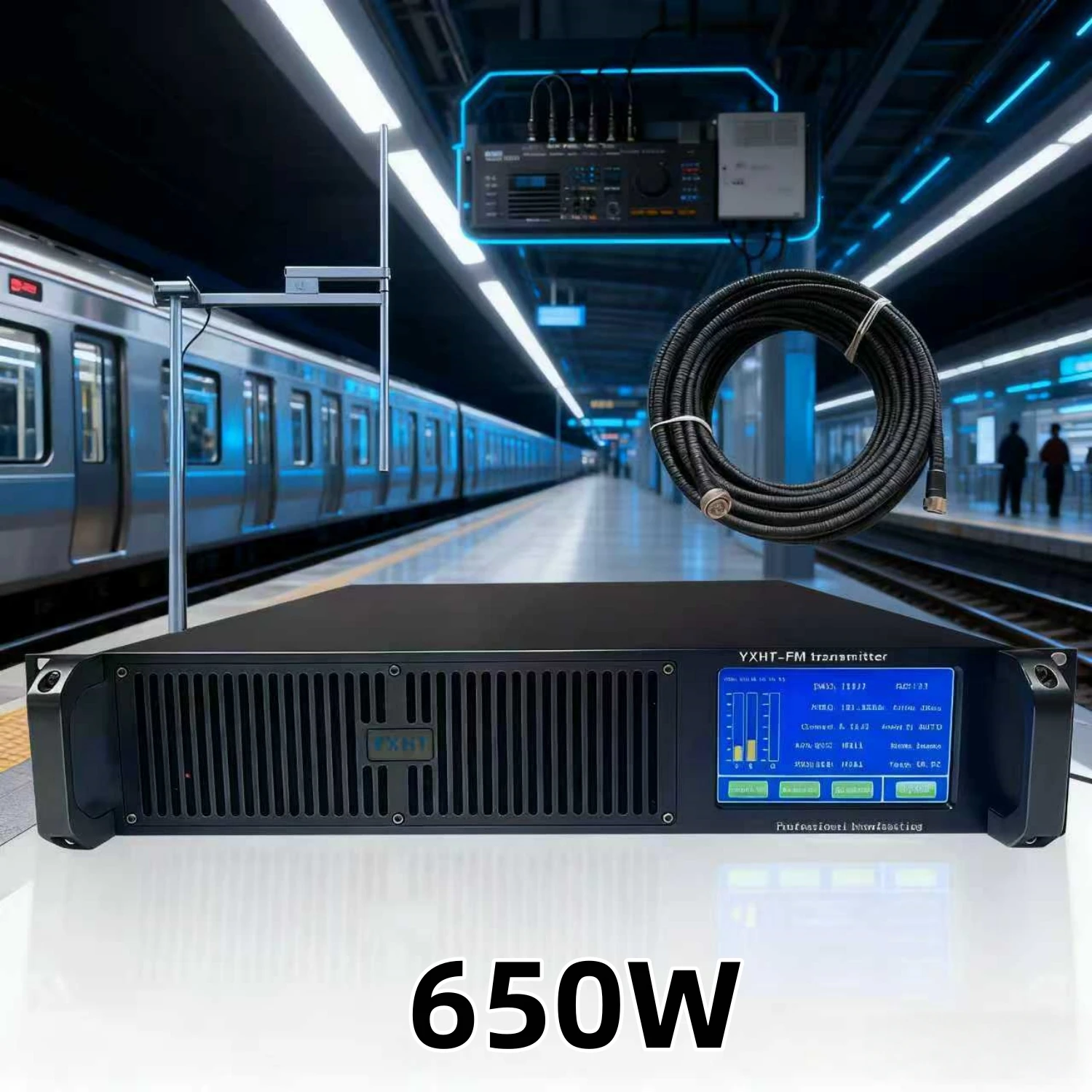 

TC- Industrial-Grade 650W FM Transmitter with Antenna & Cable – Stable Signal for Rail Transit Broadcasting