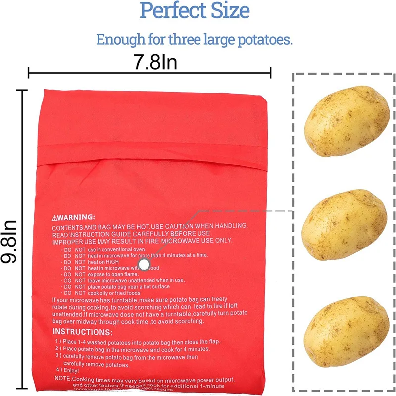 Borsa per patate a microonde Borsa riutilizzabile per patate a microonde Express Fornello per patate al forno Patate perfette Custodia rossa da 4 minuti