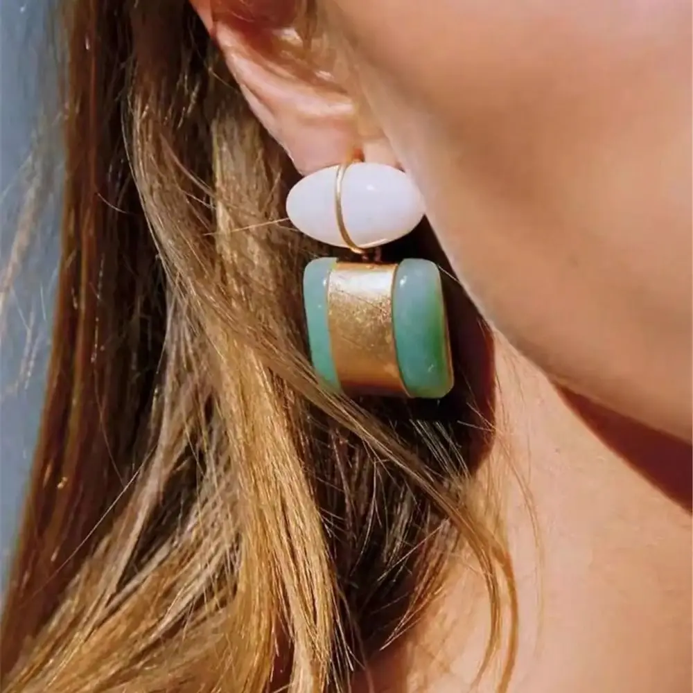 Creative Geometric Square Dangle Earrings Color-block Retro Vintage Stud Earrings Summer Korean Style Bohemian Dangle Earring