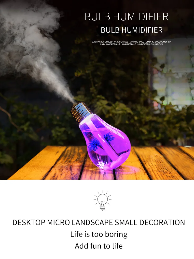 New style bulb humidifier, small bedroom desktop air humidifier with ultra-fine mist