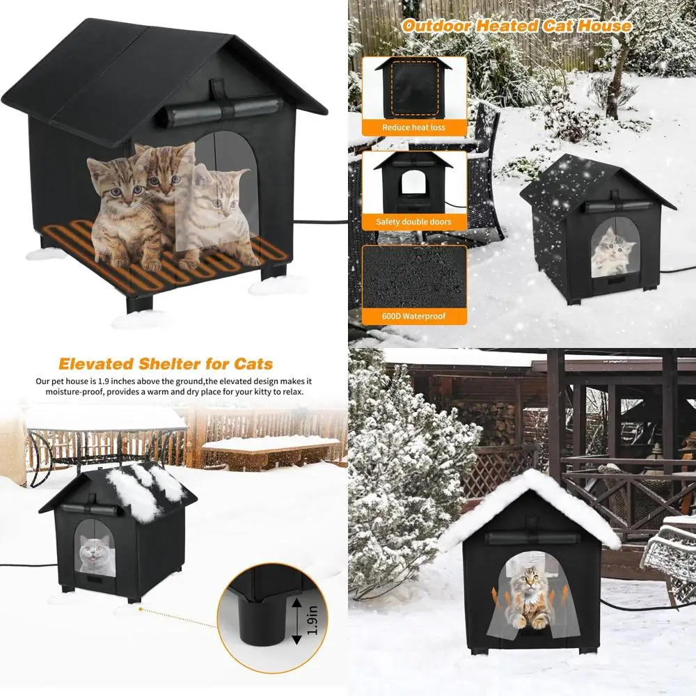 

Large Waterproof Insulated Outdoor Cat House for Winter, XL Black Shelter for Feral Cats