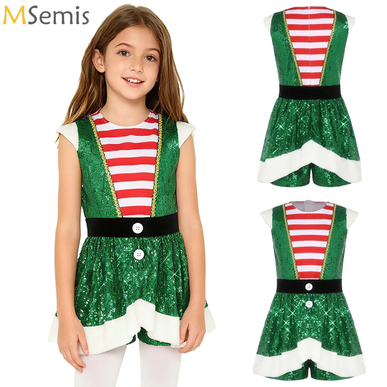 

Girls Striped Xmas Costumes Dance Unitard Children Cosplay Candy Cane Jumpsuit New Year Carnival Party Christmas Elf Costume