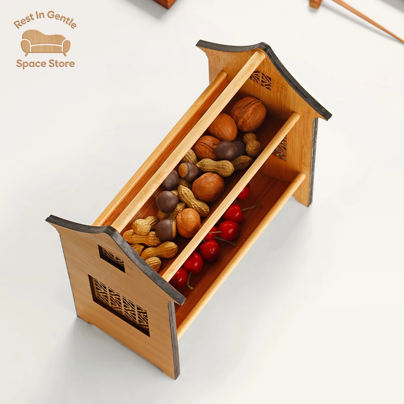 Bamboo Huizhou Architecture Chinese Portable Refreshment Plate Fruit Plate Snack Dim Sum Plate Dried Fruit Basket