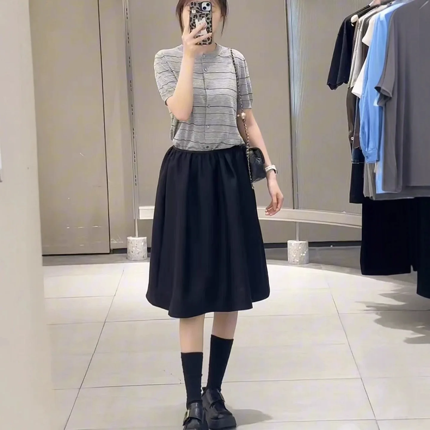 Maxdutti French Minimalist Woman Clothes A-line Commuting Skirt With A Mid High Waist And Elastic Waist Midi Skirt Women's Skirt