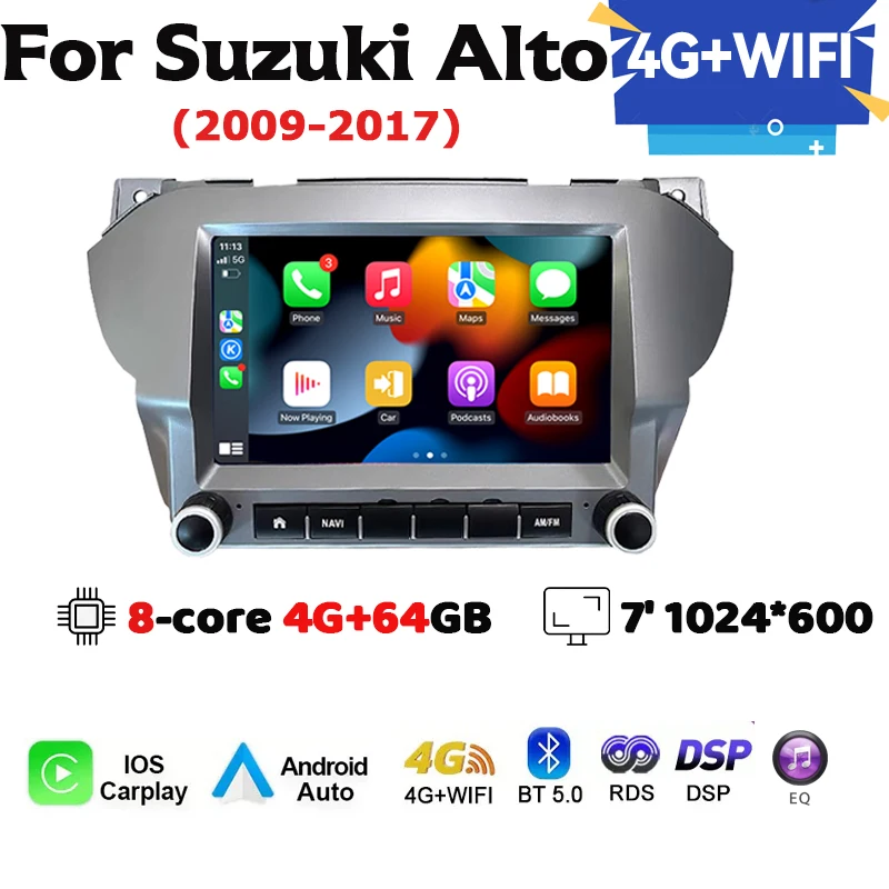 Voor Suzuki Alto 2009-2016 Android 13 Autoradio Multimedia Speler GPS Navigatie Draadloze Carplay en WIFI Bluetooth oproep