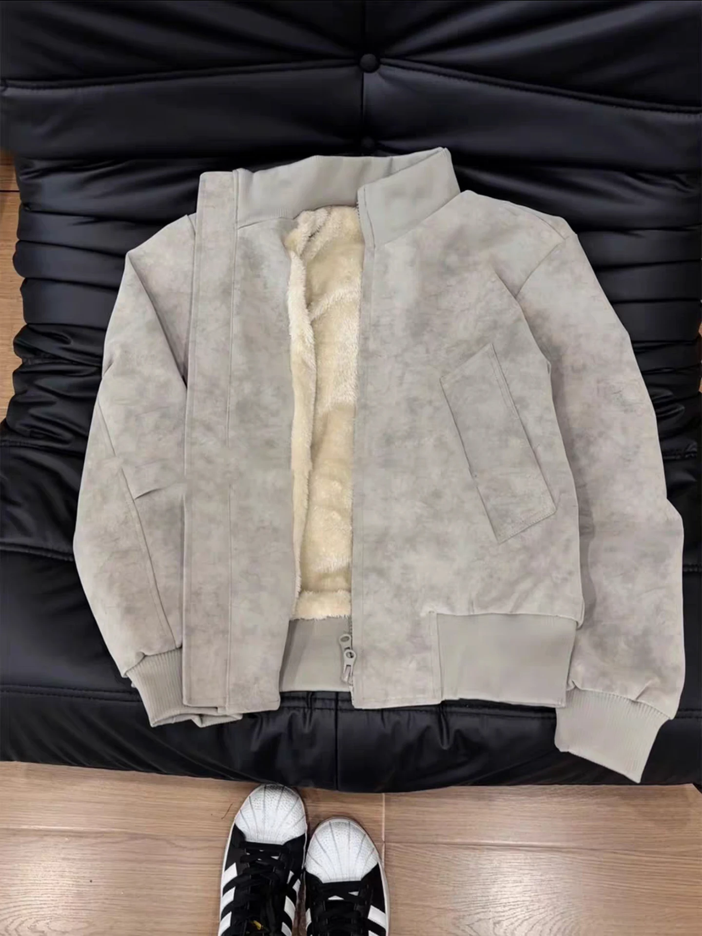 

Мужская кожаная куртка в американском ретро-стиле с флисовой подкладкой, высококачественная, осенне-зимняя, пилотская, мотоциклетная, хлопковая одежда