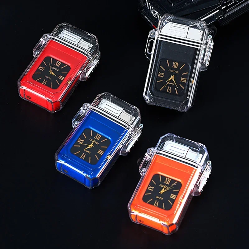 New Windproof Lighter Waterproof Lighter Vintage Watch Bezel Jet Dual Flame Torch Inflatable Metal Outdoor Gas Lighters（No Gas）