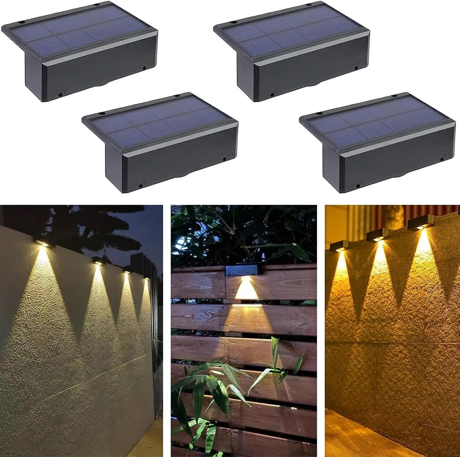 

Solar Deck Fence Wall Lights Color Change RGB/Warm White/White Waterproof LED Illuminate for Yard Railing Stair Patio Pool Decor