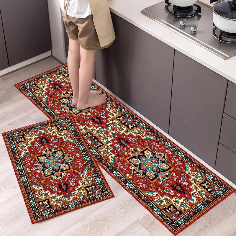 Alfombrilla de estilo étnico bohemio para cocina, alfombra antideslizante para pasillo, entrada, balcón y puerta