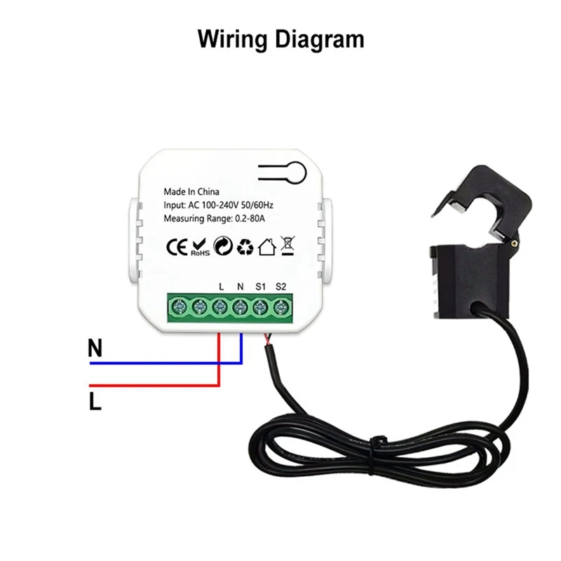 FULL-Tuya Smart Life Zigbee Energy Meter 80A With Current Transformer Clamp Kwh Power Monitor Electricity Statistics110v 240V