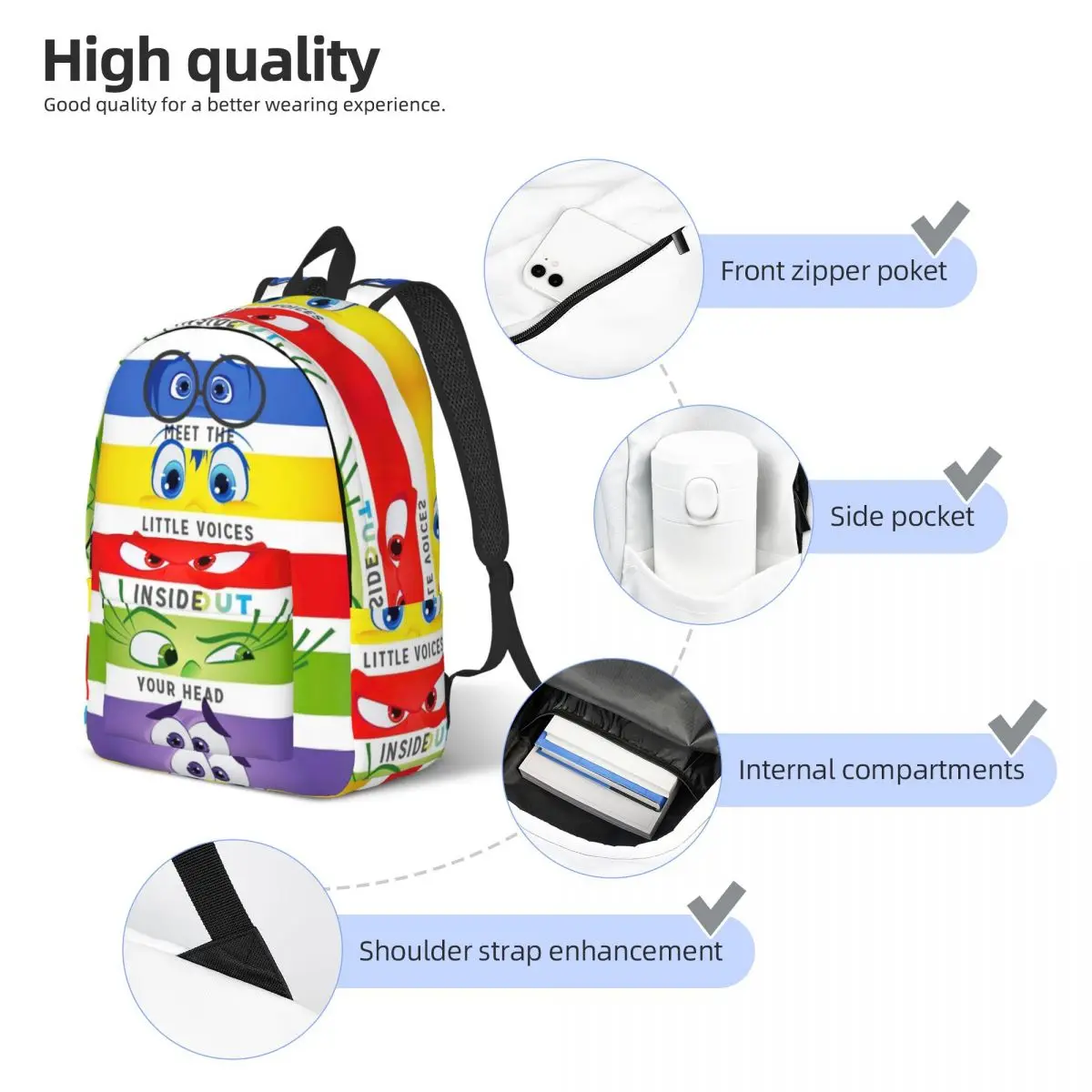 Cartoon Emotion Schoolbag para estudantes, meninos e meninas Daypack, Inside Out 2