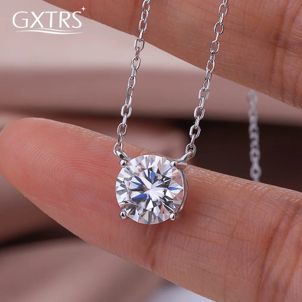 

GXTRS 1/2/3/5CT настоящие муассанитовые ожерелья для женщин, стерлинговое серебро 925 пробы, простая круглая лабораторная подвеска с бриллиантами, цепочка, подарок, ювелирные изделия