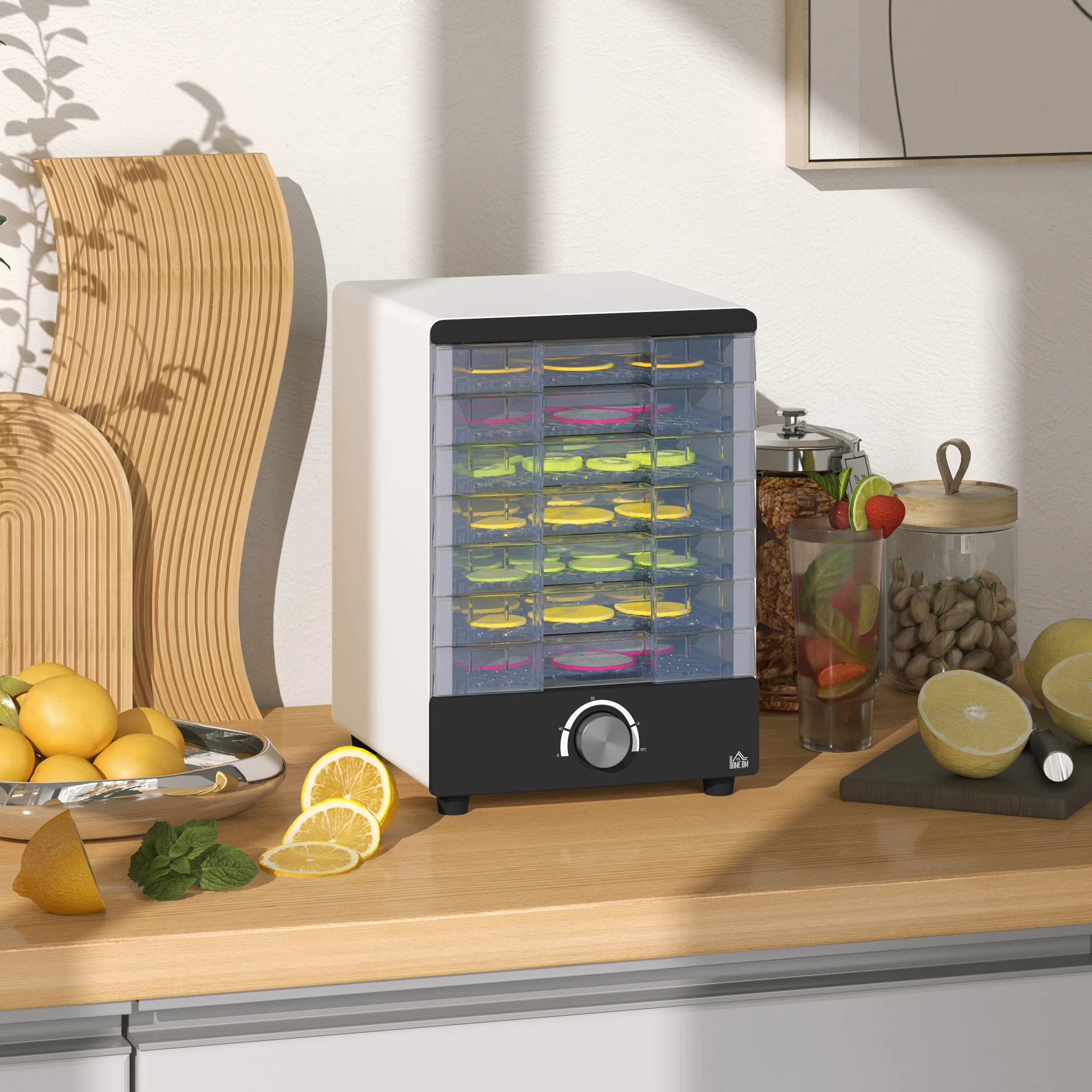 Homcom Food Dehydrator mit 7 Edelstahls chale, für Obst, Fleisch, Weiß